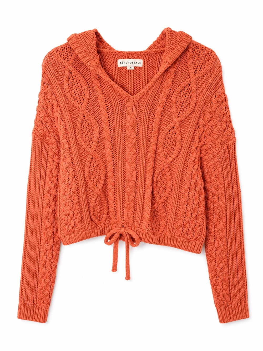 Aéropostale Cropped Cable Knit Hoodie Sweater – Size M (NWT)